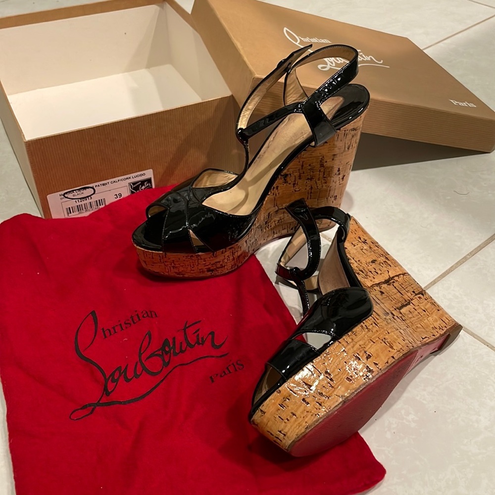 Authentic Christian Louboutin Marina Liege Cork Platform Espadrille Wedge